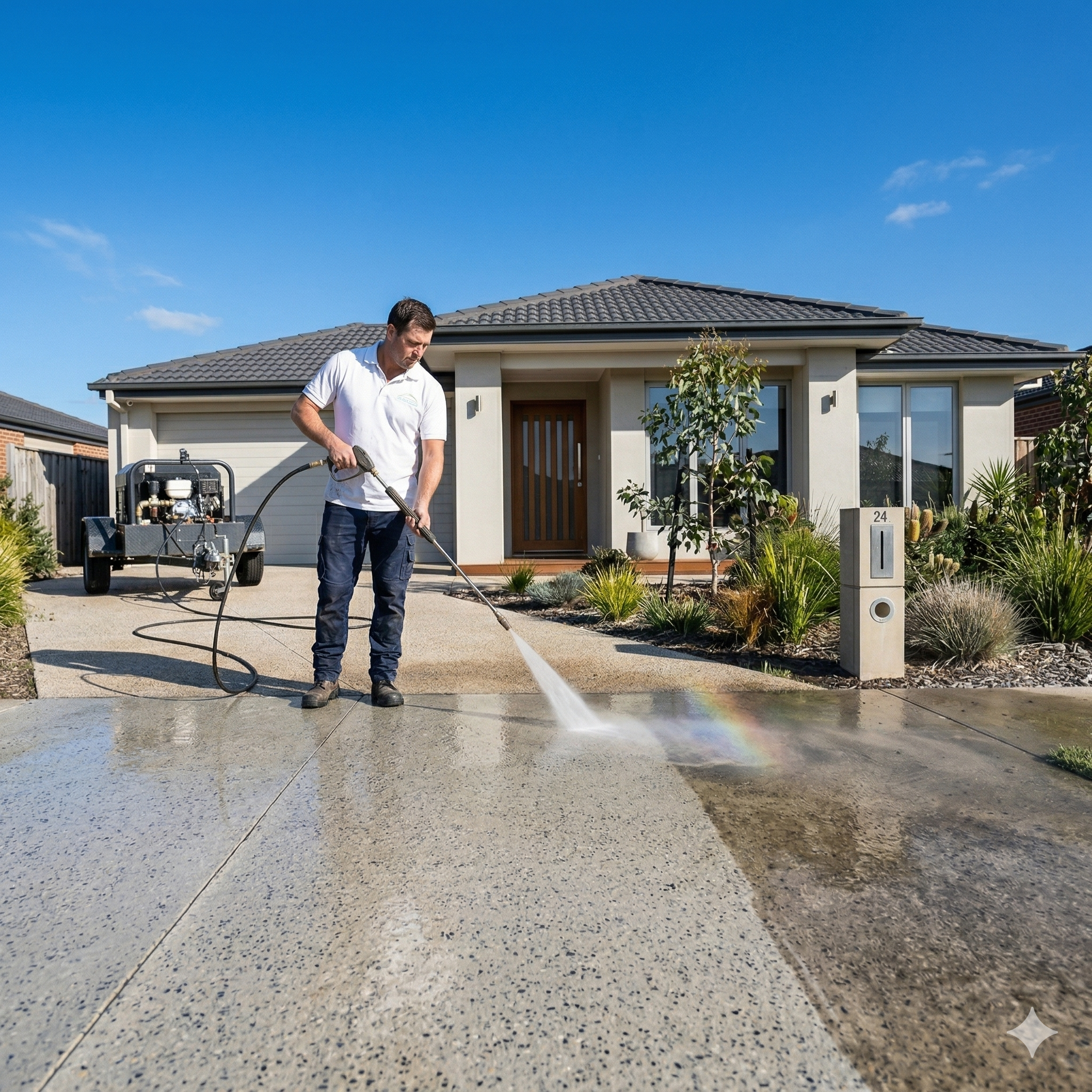 Professional pressure cleaning a driveway in Mandurah